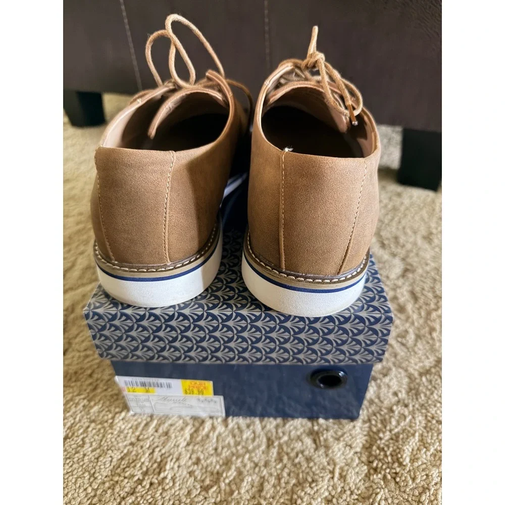 Amali Mens Payson Oxford Shoes Size 12 Tan Perforated Lace Up Dress Sneakers
